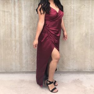 PrettyLittleThing Burgundy Maxi Satin Dress